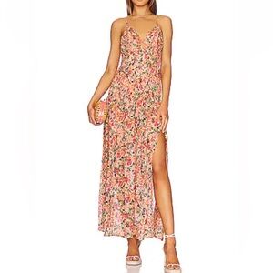 Astr Pink Floral Maxi Slip Dress with Side Slit
